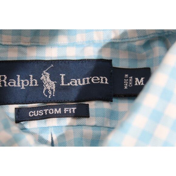 Ralph Lauren Classic Fit Blue Gingham Plaid Men's M Button-Down Shirt Flesh Pony - Picture 2 of 11